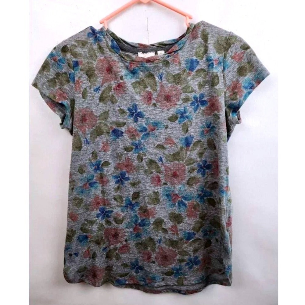Postmark Anthropologie BOHO Tee Womens Small Gray Floral Short Sleeve Casual